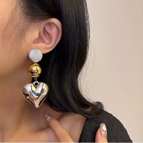 Anthropologie Jewelry - Anthropologie Gold and Silver Heart Drop Earrings